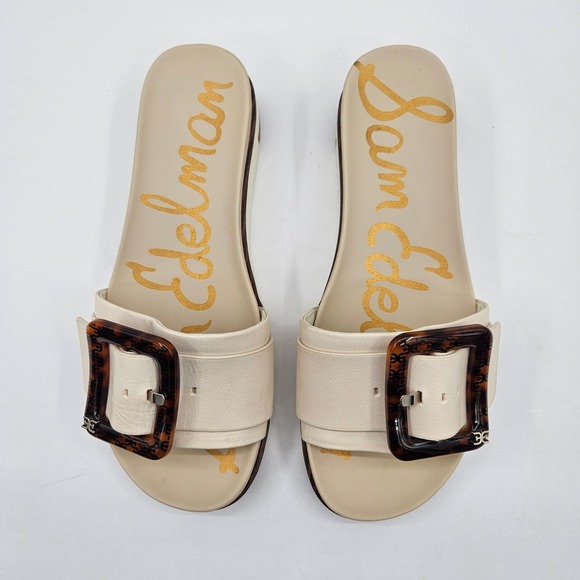 Sam Edelman Womens Ariane Platform Slide Sandals Cream Leather Tortoise Buckle 6 - Picture 3 of 11